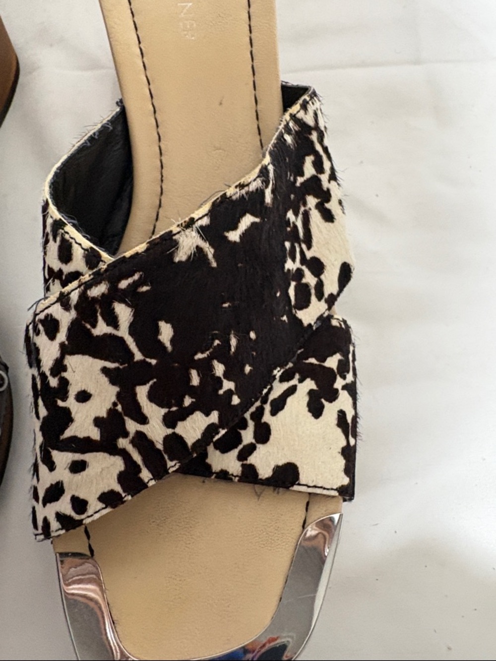 Donald J. Pliner Carra Calf hair/pony Black & Cream Animal-Print Crossover Mules - Picture 4 of 10